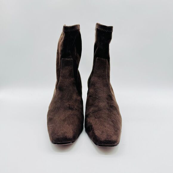 Donald Pliner Boots Womens 8 Ankle Bootie Brown Suede Stretch Heels Sock Bootie - Picture 4 of 11